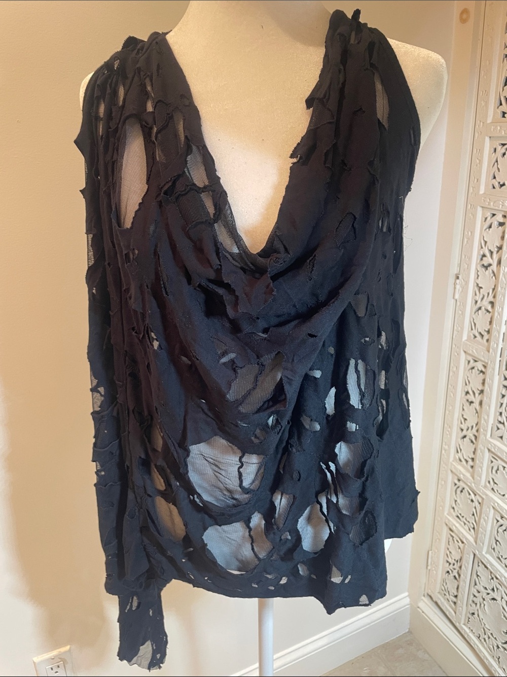 Religion Black Distressed Draped Tank Top